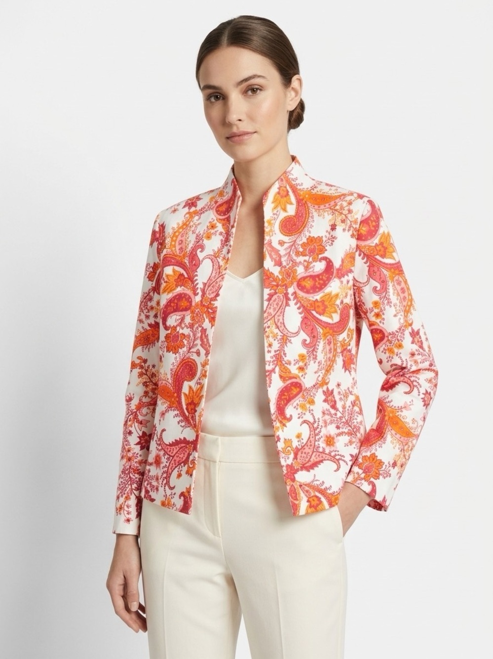 Vintage Blazer Draper’s & Damon’s Women’s Red Paisley Open Front Jacket Sz 12